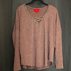 Jennifer Lopez Dusty Purple V-Neck Blouse